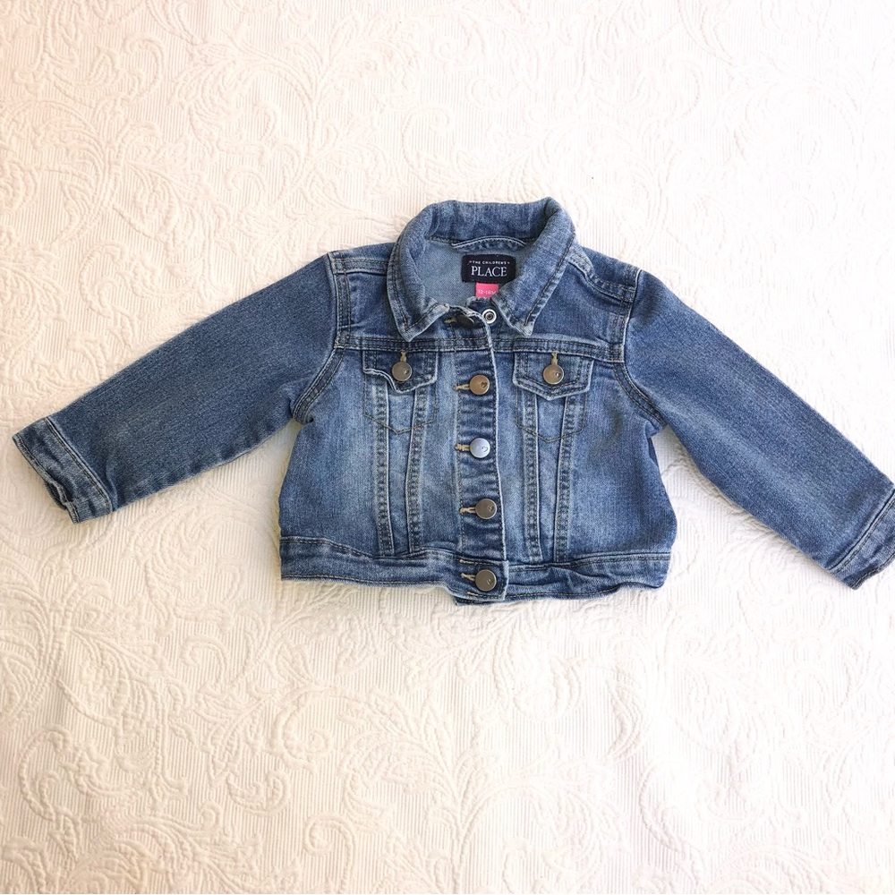 The Children's Place Girls Snap Button Down Medium Wash Denim Jean Jacket